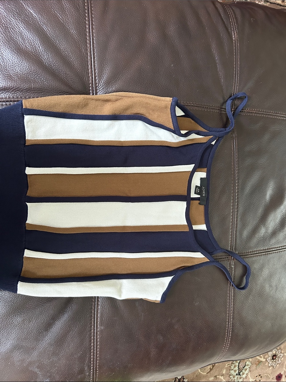 J. Crew Striped Knit Tank Top in Navy, White, and Brown